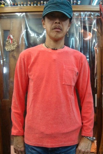 ピグメント染パイルポケットL/S TEE 1.5mmパイル 120-378（カラー：RED）