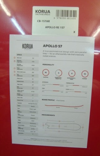 KORUA SHAPES SNOWBOARD（コルアシェイプススノーボード）Apollo Regular（アポロレギュラー）157cm　トップシート（Brushed（ブラッシュド））・・店頭のみの販売！・・在庫１点有
