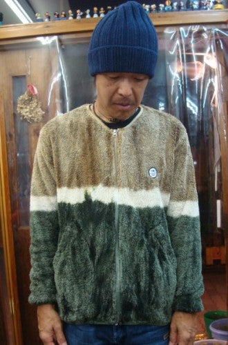 タイダイ染めフリースカーディガン 120-414（カラー：CAMEL/KHAKI）