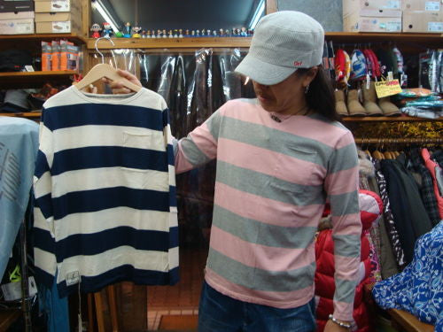 ボーダーラウンドネックポケットL/S Y-0353（サイズ：M）日本サイズ