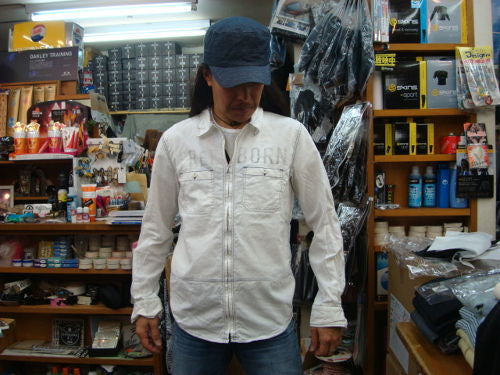 L/S ZIP UP シャツ 312-021（カラー：WHITE）サイズ：S（日本サイズ）