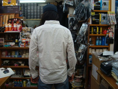 L/S ZIP UP シャツ 312-021（カラー：WHITE）サイズ：S（日本サイズ）
