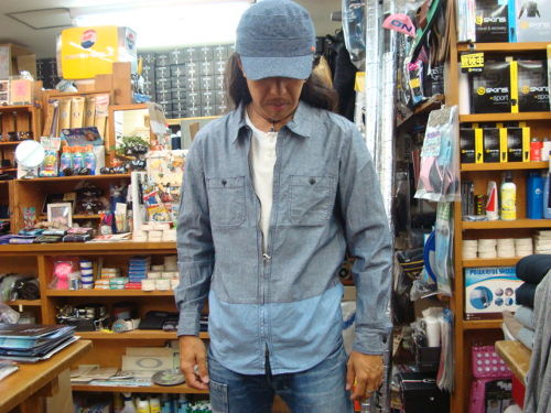 L/S ZIP UP シャツ 311-015（カラー：DARK NAVY/BLUE）サイズ：M（日本サイズ）