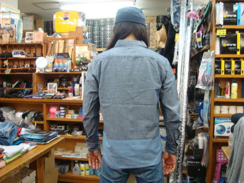 L/S ZIP UP シャツ 311-015（カラー：DARK NAVY/BLUE）サイズ：M（日本サイズ）