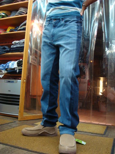 ニットデニム ハンドペイント加工 5PKTデニム 214-034（カラー：WASHED BLUE/INDOGO）サイズ：33インチ