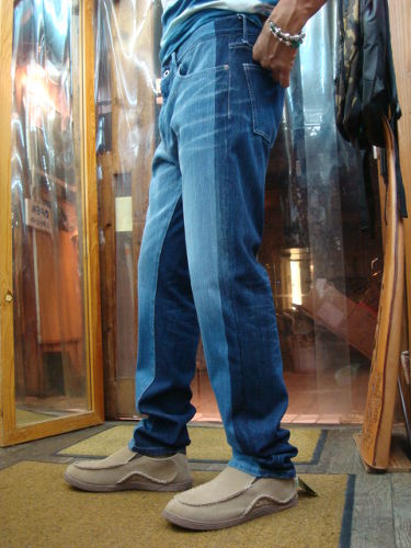 ニットデニム ハンドペイント加工 5PKTデニム 214-034（カラー：WASHED BLUE/INDOGO）サイズ：33インチ