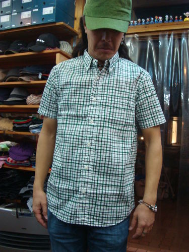 手書風ギンガムチェック柄 S/S B.Dシャツ 315-038（カラー：GREEN）
