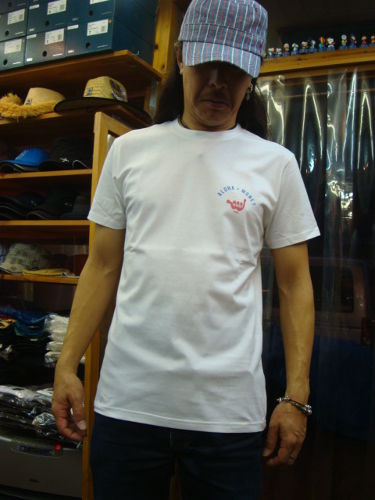 撥水/吸水加工天竺クルーネック プリント S/S TEE 115-150（カラー：WHITE）